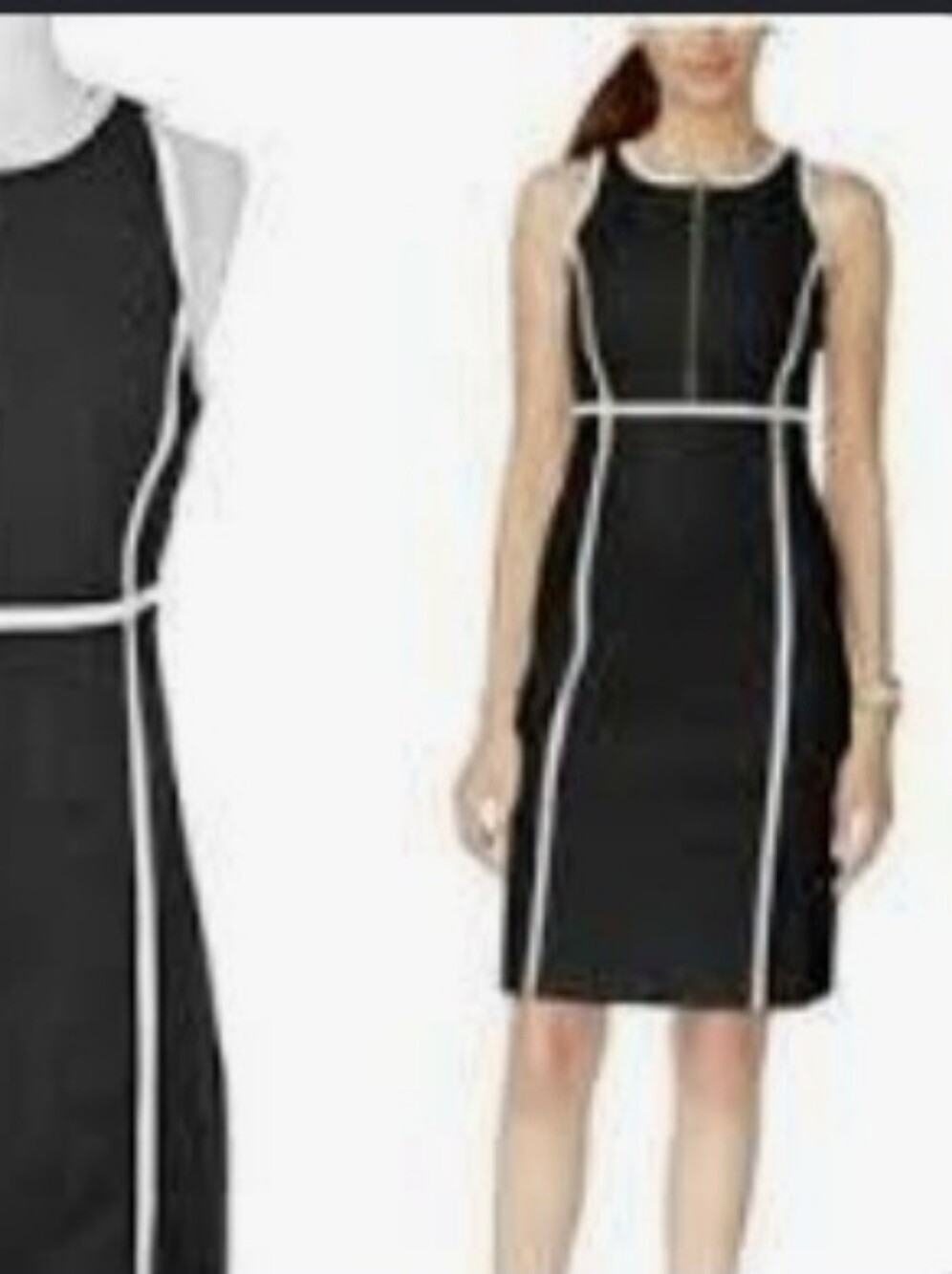 MICHAEL Michael Kors Black Sleeveless Sheath Dress White Trim Zipper 6